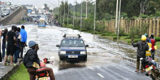 Flooded roads in Nairobi as heavy rains disrupt transport and movement.